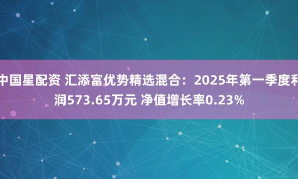 中国星配资 汇添富优势精选混合：2025年第一季度利润573.65万元 净值增长率0.23%